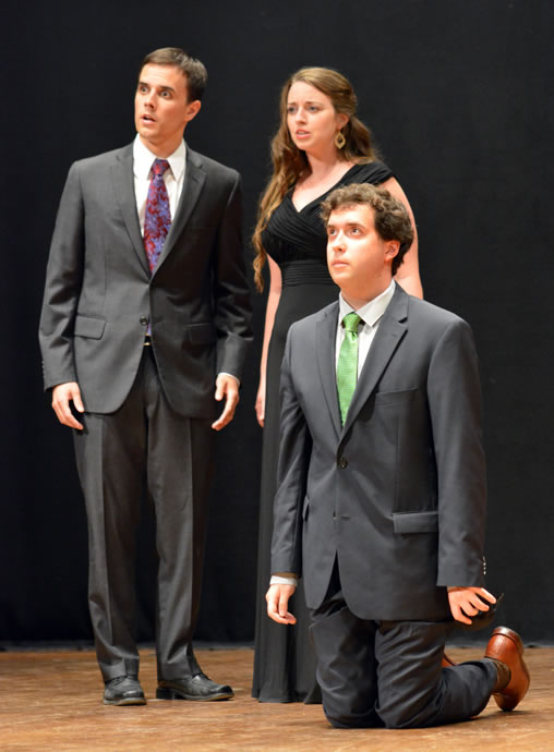 Steven Humes, Sarah Bertrand, and Anthony Baron perform a scene from Mozart’s DON GIOVANNI.