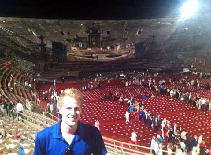 Timothy Lanigan poses for one last picture before leaving the production of TURANDOT at the Arena di Verona. 