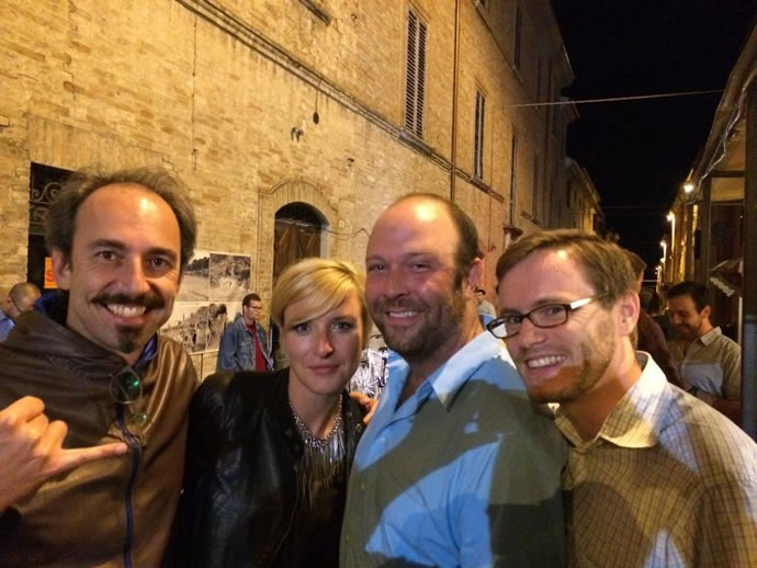 Coaches out on the town: Federico Sacchi, Ksenia Lelëtkina, Wilson Southerland, and Brett Hodgdon.